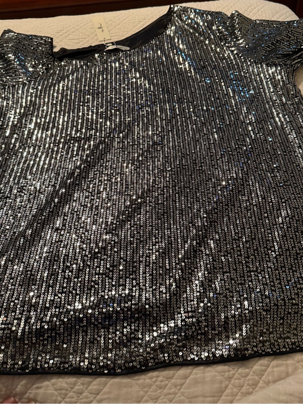 Silver Sequin Short Sleeve Top